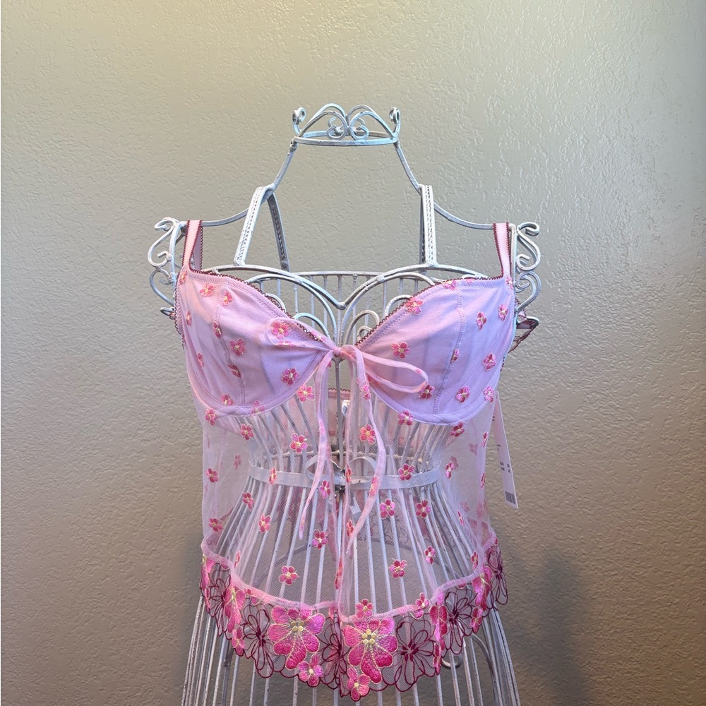 Urban Outfitters Pink Sheer Floral Bra